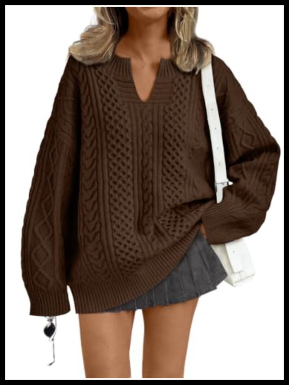 Oversized Cable Knit V-Neck Pullover Sweater Casual Fall Winter